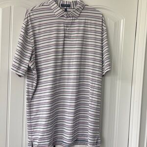 Peter Millar Striped Polo Shirt - Black, White, Gray